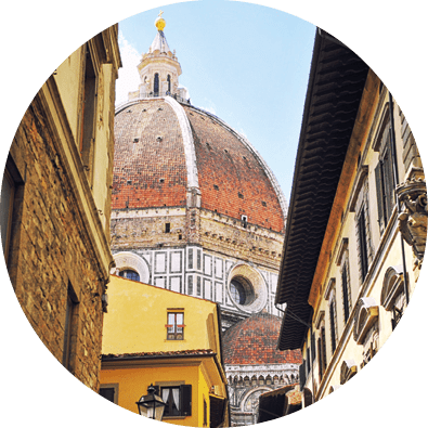 The main cathedral in Florence, Cathedral of Santa Maria del Fiore, is at the end of this small street in Florence 