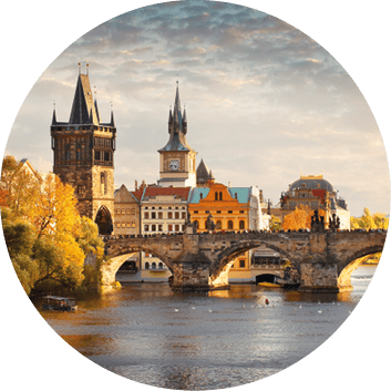 Panoramic view of Vltava river and Charles bridge in Prague, capital of the Czech republic