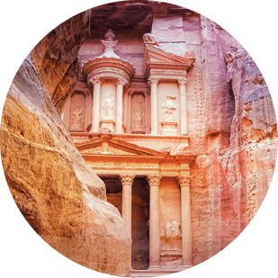 The iconic Petra, viewed from within the meandering Siq which leads to it 