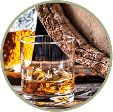 Closeup of glass of good cognac in the distillery basement