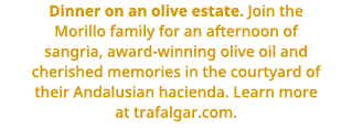 Dinner on an olive estate  Join the Morillo family for an afternoon of sangria, award-winning olive oil and cherished   