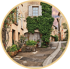 Lourmarin, Vaucluse, Provence, France: picturesque ancient alley in the old town with plants and flowers