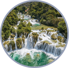 Aerial of the famous staircase waterfalls at the beautiful Krka National Park, Croatia  Converted from RAW 