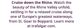 Cruise down the Rhine  Watch the beauty of the Rhine Valley unfold, settling in for a relaxed cruise along one of Eur   