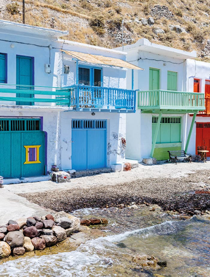 Colourful houses in the small village of Klima on the island of Milos, Cyclades, Greece