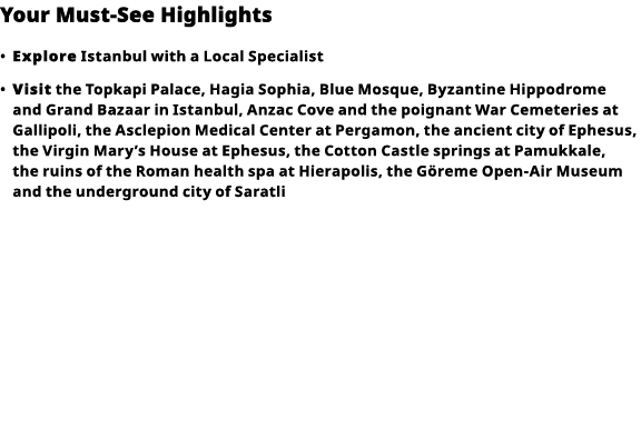 Your Must-See Highlights     Explore  Istanbul with a Local Specialist      Visit  the Topkapi Palace, Hagia Sophia,    