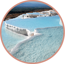 Natural pools formed by calcium deposits in Turkey